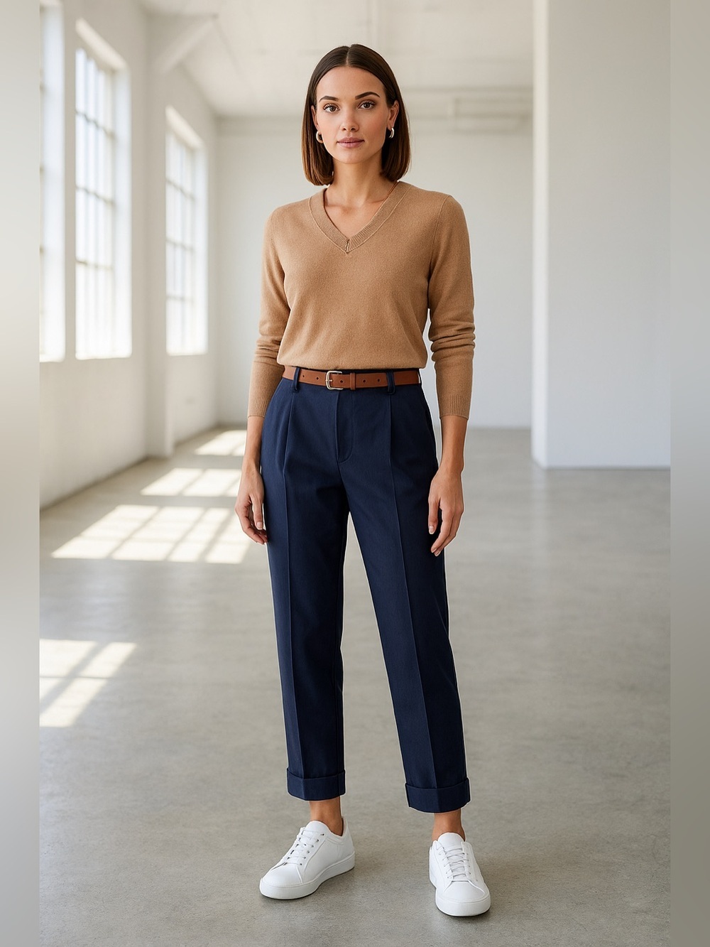 COS Navy Blue Pleated Cuffed Trousers – Size 10